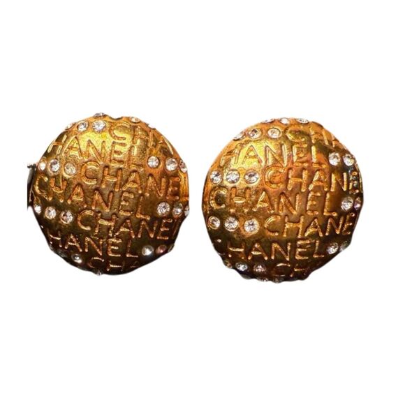 Chanel Vintage Clip-On Earrings, Gold with Crystals - Picture 1 of 4
